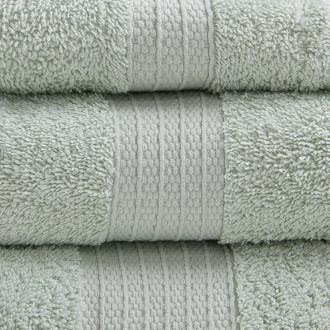 Madison Park Organic 100% Cotton Bathroom Towel Set, Hotel & Spa Quality Highly Absorbent, Quick Dry, Include for Shower, Handwash & Facial Washcloth, Multi-Sizes, Seafoam