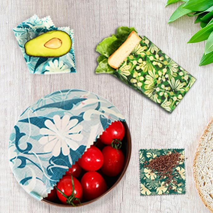 Reusable Beeswax Wrap, 11 Pack Eco-Friendly Beeswax Wraps For Food, Organic, Sustainable, Biodegradable, Zero Waste, Plastic-Free Food Storage (Flowers and Leaves)