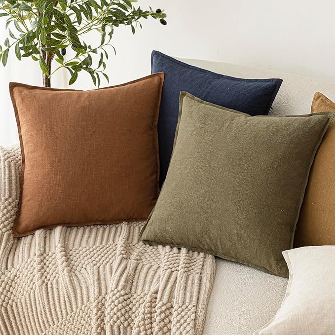 Foindtower Pack of 2, Decorative Linen Soild Throw Pillow Covers Neutral Farmhouse Pillowcase Soft Accent Lumbar Cushion Case for Couch Sofa Bedroom Living Room Home Decor Orange Brown 12 x 20 Inch