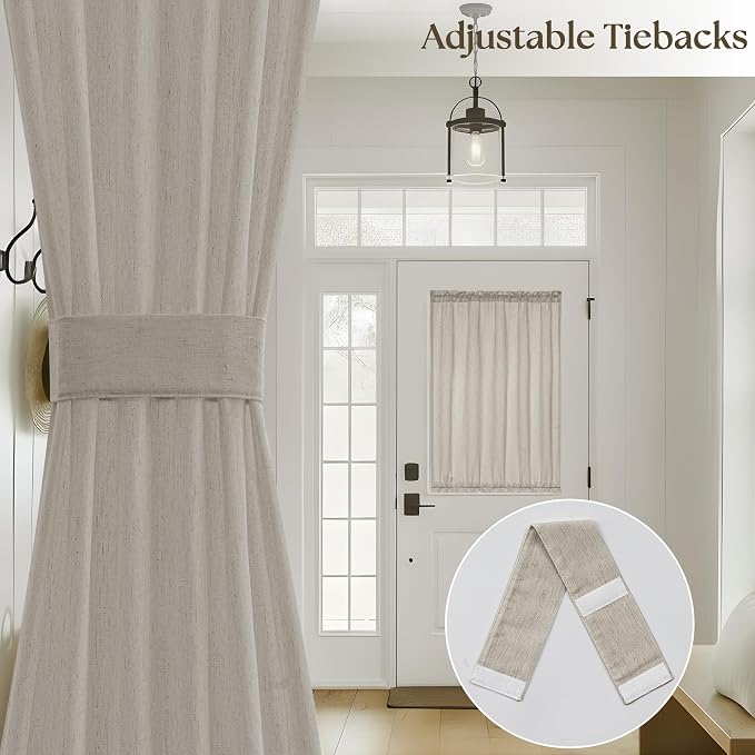Linen Sheer Small Door Window Curtains for Kitchen Bathroom Privacy Door Curtain Burlywood Birch Farmhouse Rustic Curtains 2 Panels Light Filtering Dual Rod Pocket 25W X 40L Inch