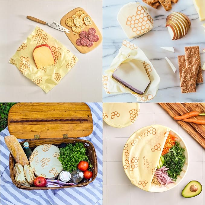 Bee's Wrap Beeswax Wraps for Food - 3 Pack of Medium Beeswax Wraps - Plastic Free Made in USA Reusable Natural Food Wrap - Honeycomb Print