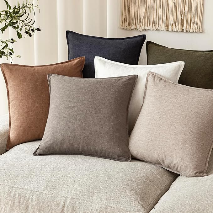 Foindtower Pack of 2, Decorative Linen Soild Throw Pillow Covers Accent Lumbar Cushion Case Boho Farmhouse Pillowcase for Chair Couch Sofa Bedroom Living Room Home Decor 12 x 20 Inch Brown Tan