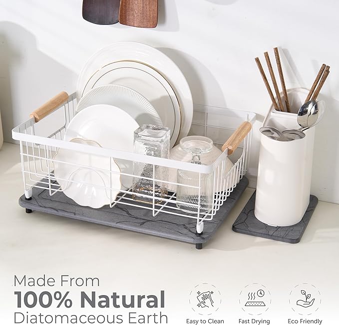 Stone Dish Drying Mat for Kitchen Counter, 100% Natural Drying Matt Kitchen Counter, Quick Drying, Non-Toxic, BPA-Free, Eco-Friendly Stone Dish Drying Mat (Dark Gray 15.7x11.8" & 8"x4")