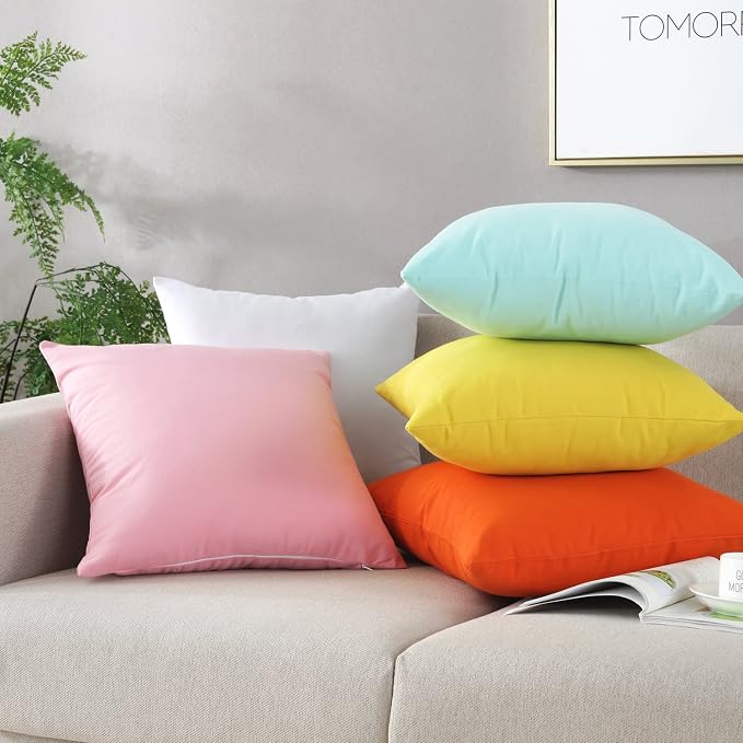 TAOSON Set of 2 Home Decorative 100% Cotton Canvas Square Throw Pillow Covers Cushion Case Solid Pillowcase with Hidden Zipper Closure Multiple Colors White 26 x 26 Inches 65x65cm