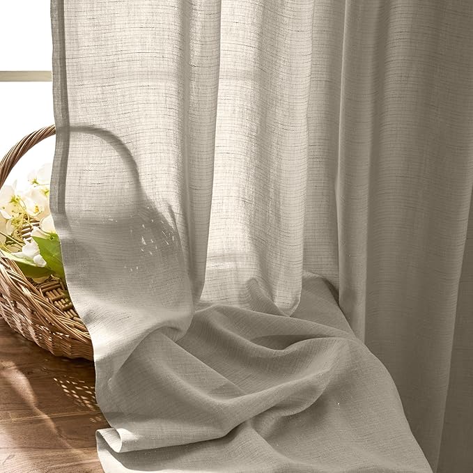 jinchan Extra Wide Sliding Door Curtain 84 Inch Length Oatmeal Linen Curtains Semi Sheer Drapes for Patio Door Living Room Bedroom Home Office Light Filtering Drapes 100 Inches Wide 1 Panel