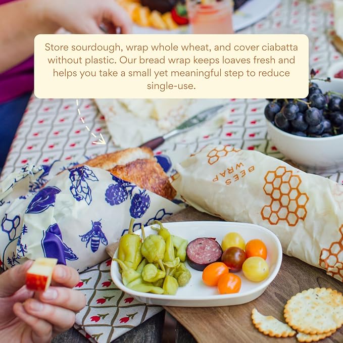 Bee's Wrap Discovery Trio - Beeswax Food Wraps Bundle Includes 1 Bakey Lane Bread Wrap, 1 Bees & Bears Bread Wrap, & 5 Assorted Prints - Made in the USA Beeswax Reusable Wraps for Food