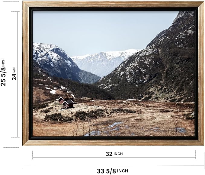 Monem Art Scandinavian Mountain Cabin Landscape Photography Print - Nordic Nature Scenic Art Poster - Wall Decor for Living Room, Bedroom or Office - 24x32 Silver Framed CANVAS by Mareike Bohmer