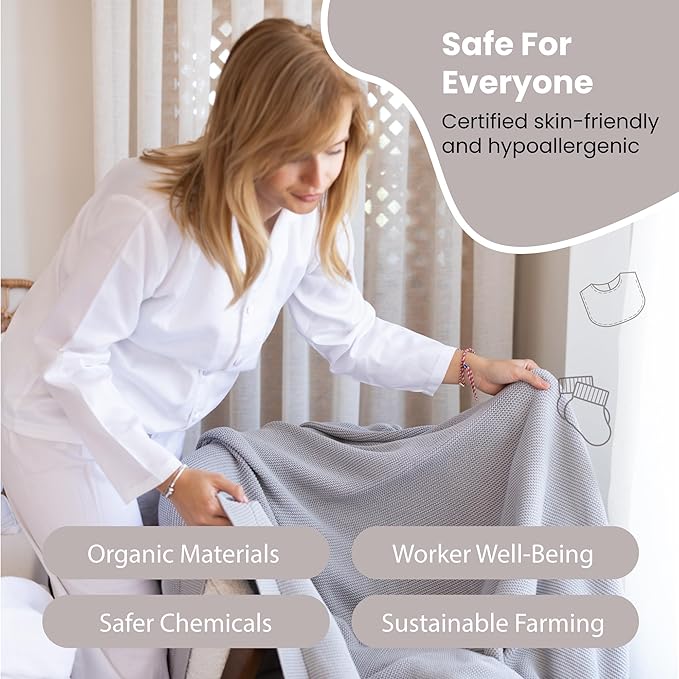 Dalisa 100% Organic Turkish Cotton Throw Blanket - GOTS Certified, Cozy - Perfect for Couch, Bed, and Home Decor - Boho Vintage Knit Alina (Harbor Mist, 60x80)
