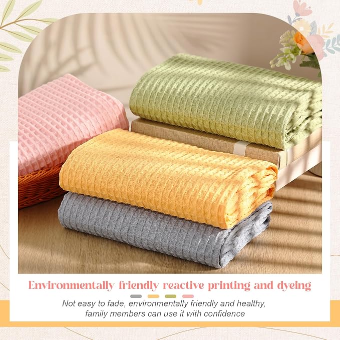SmoothNovelty 4 Pack 100% Cotton Waffle Bath Towels 30 x 57 Inch Oversize Waffle Weave Towel Quick Dry Absorbent Soft Lightweight Blanket for Bathroom Shower Spa Yoga Beach Pool Travel, Colorful