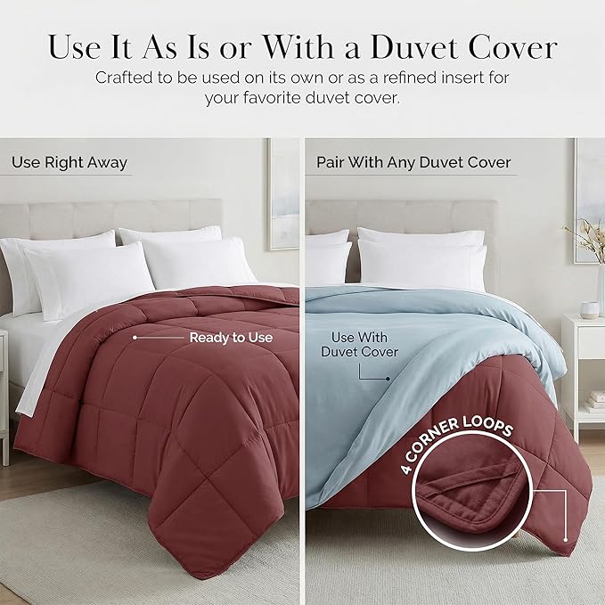 Southshore Fine Living, Inc. Queen Comforter, Full Size Comforters, Fluffy Down Alternative Marsala Bedding Comforter, Queen Size/Full, Pet Hair Resistant Bedding, Wrinkle-Free, Marsala