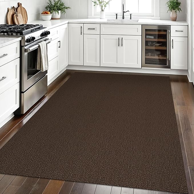 EARTHALL Washable Area Rugs 5x7 Ft Non Slip Living Room Rugs Cotton Rubber Backed Dining Room Rug Braided Bedroom Rugs Indoor Outdoor Floor Carpet for Living Room, Bedroom, Dining Room, Brown/Coffee