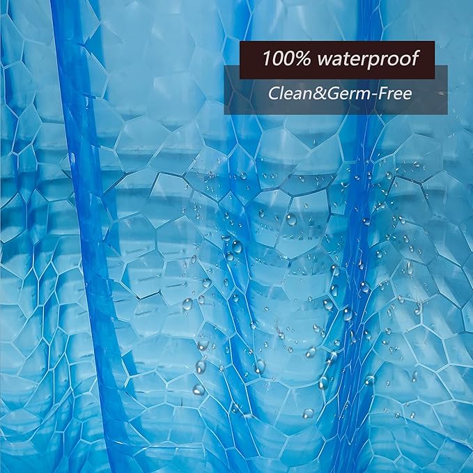 TIKABC Shower Curtain Liner, 4G EVA Blue Water Cube Shower Liner, Plastic Waterproof Shower Curtains, 72x72 inch with Grommet Holes 3 Magnetic Weights