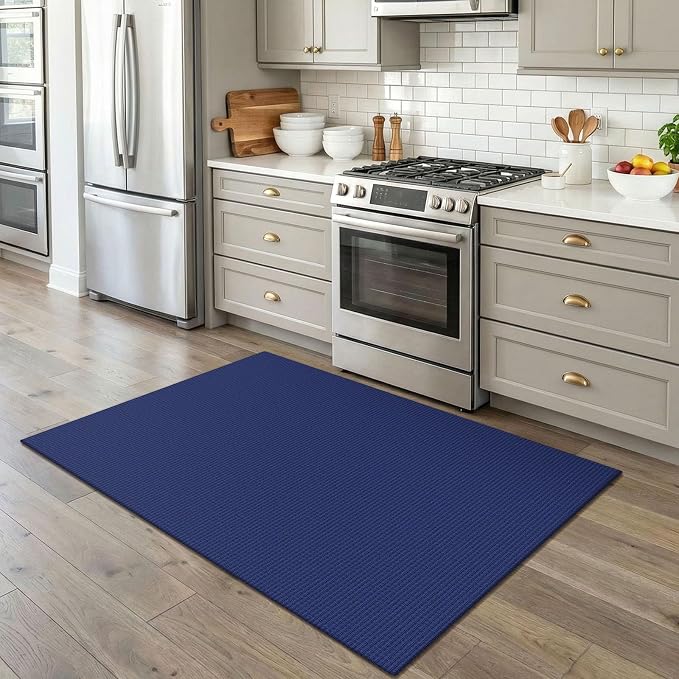 EARTHALL Woven Area Rug 4x5 Ft Washable Rugs for Entryway Non Slip Braided Throw Rugs Bedroom Carpet Cotton Entry Rug Cotton Floor Carpets for Bedroom Dining Room Living Room, Royal Blue/Navy