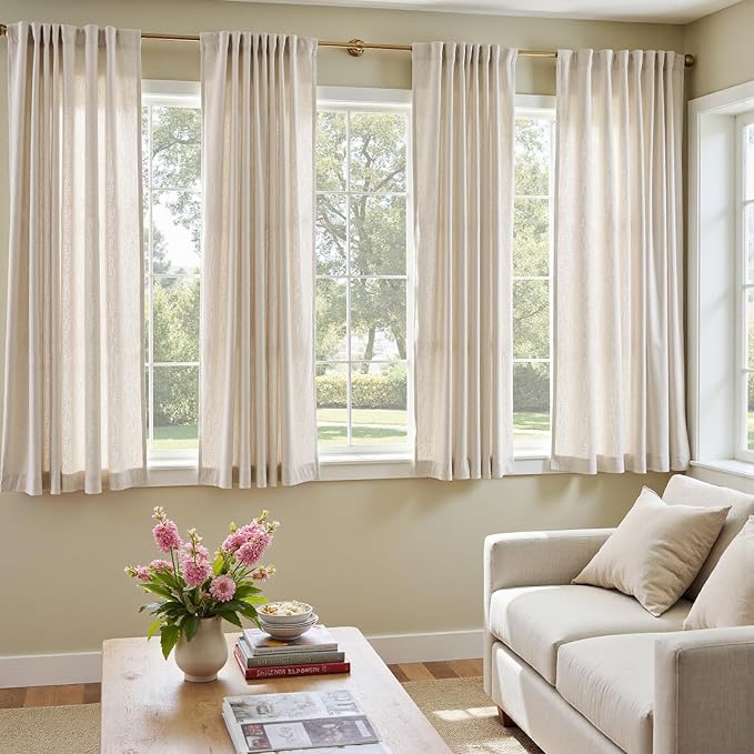 jinchan Natural Linen Curtains with White Privacy Lining Beige Lined Curtains 63 inch for Closet Small Window Living Room Bathroom Farmhouse Cottage Core Light Filtering Rod Pocket Back Tab 2 Panels