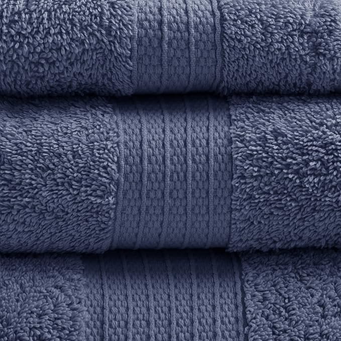 Madison Park Organic 100% Cotton Bathroom Towel Set, Hotel & Spa Quality Highly Absorbent, Quick Dry, Include for Shower, Handwash & Facial Washcloth, Multi-Sizes, Navy