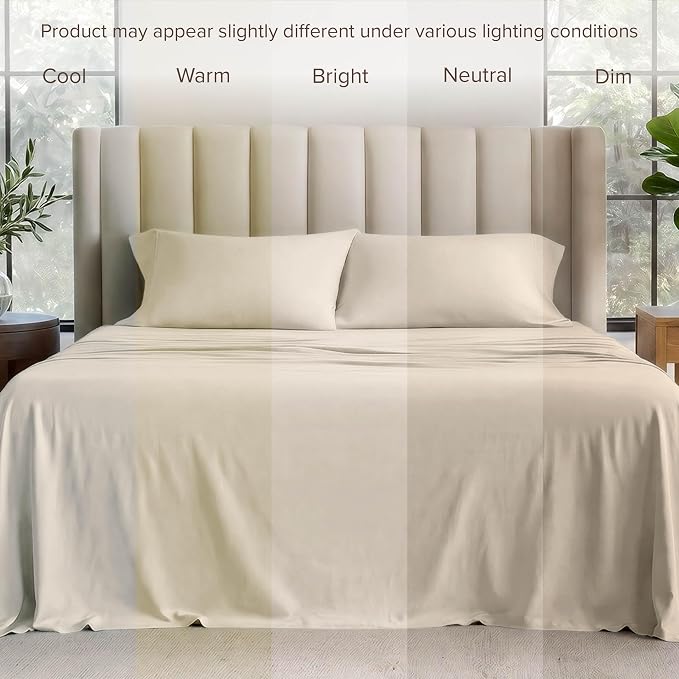 Bare Home 100% Organic Cotton Jersey Sheet Set, Ultra Soft, 100% Cotton - Sheet Set & Pillowcases - Deep Pocket Bed Sheets (King, Sand)