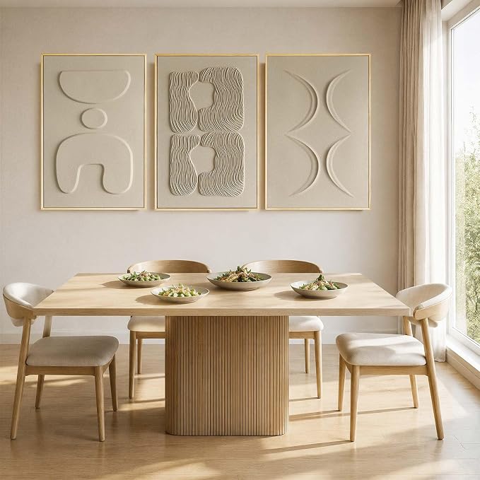 Thalasse Large 3-Piece 3D Textured Wall Art, Wabi Sabi Sandstone Relief Panels with Solid Wood Frame, 24x36 Inch Minimalist Wall Decor for Living Room, Hallway and Entryway