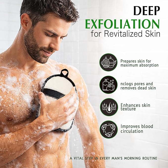 YIQINGJIE Egyptian Loofah Body Scrubber for Men, XL Natural Luffa Sponge for Full-Body Exfoliation, 2 Pack, Black