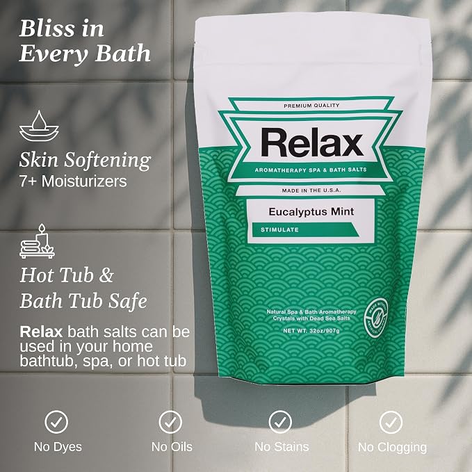 Relax Spa & Bath Aromatherapy Bath Salts Variety Pack for Hot Tub, Bath, or Spa, Infused with Magnesium, Bath Salt for Soaking, Four 2LB Bags
