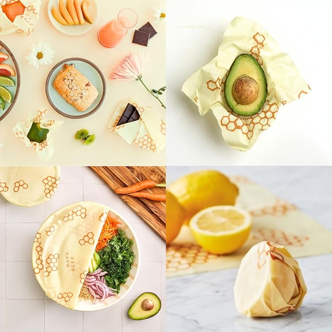 Bee's Wrap Plastic-Free Transition Kit - Beeswax Food Wraps Bundle Includes Cut to Size Honeycomb Roll, 3 Bakery Lane Prints & 3 Honeycomb Prints - Made in the USA Beeswax Reusable Wraps for Food