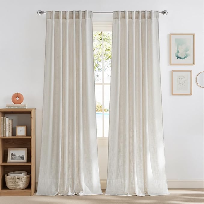 NICETOWN Linen Curtains for Bedroom/Faurmhouse 84 inches Long 2 Panels Set, Fog Grey Thick Living Room Faux Linen Blend Privacy Window Drapes Rod Pocket & Back Tab with Light Filtering