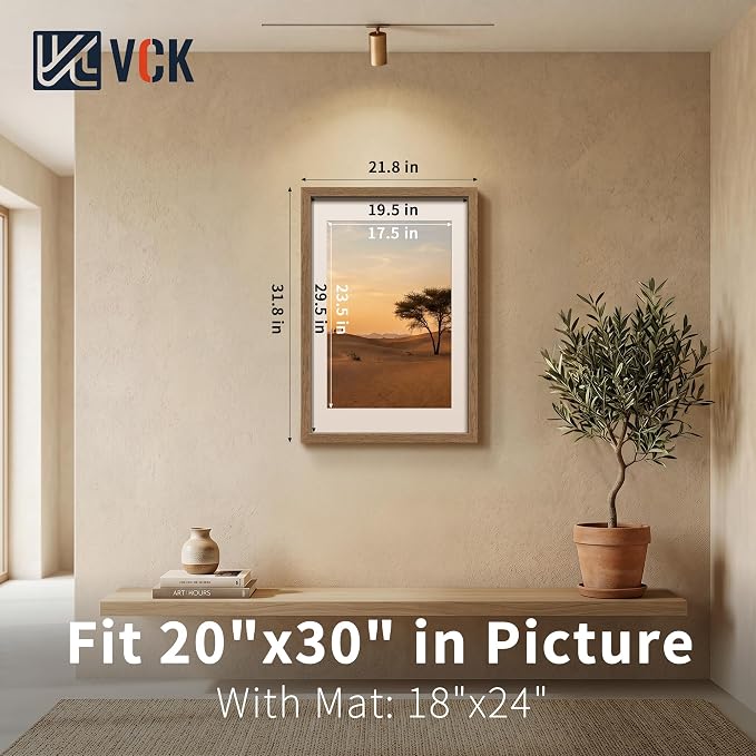 VCK 20x30 Poster Frames Walnut 3 Pack, Wide Border Wood, Display 20x30 Picture Photo with Mat or 18 x 24 Without, for Home, Office, Gallery, Woodgrain Series, Wall Hanging