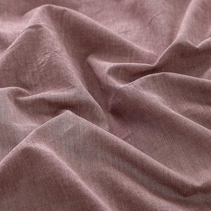 FACE TWO FACE Bedding Duvet Cover Set100% Washed Cotton Duvet Cover Linen Like Textured Breathable Durable Soft Comfy(Queen, Purple Bean Paste)