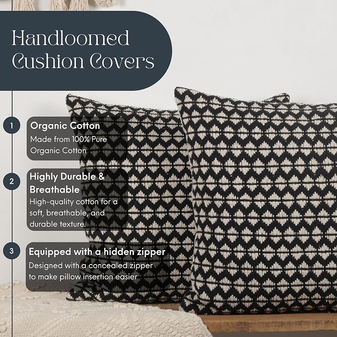Trade Star Set of 2 Handloomed Pillow Cover Decorative Cotton Cushion Covers Throw Pillow Case Premium Quality Pillow sham Farmhouse Decor 20x20 Inches