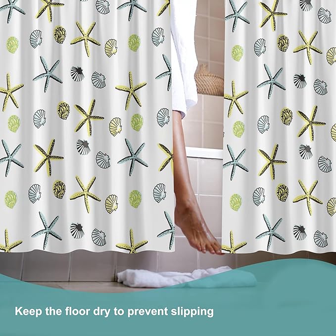 Plastic Shower Curtain Liner, Premium EVA 5G Starfish Shower Curtain, Shower Curtains for Bathroom with 3 Magnetic Weights and Rustproof Grommets (Starfish, 72x72 in)