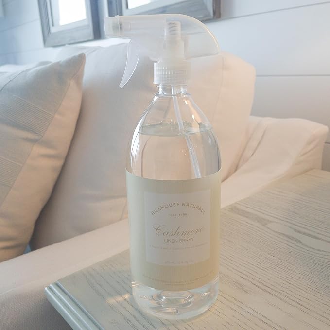 Hillhouse Naturals - Linen Spray - Aromatherapy Spray for Relaxation & Sleep - Refresh Bedding, Curtains & More - With Magnolia, Rose & Sampaquita - Made in the USA - Cashmere Scent - 1 L