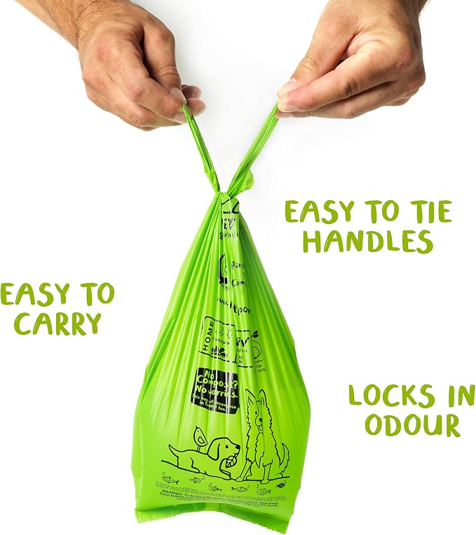 PLANET POOP Home Compostable Dog Poop Bags Extra-long with Handles 120 Un-Scented Pet Waste Bags Plastic Free, Thick Leakproof Plant-Based Doggy Bag, Cats & Dogs Pet Supplies