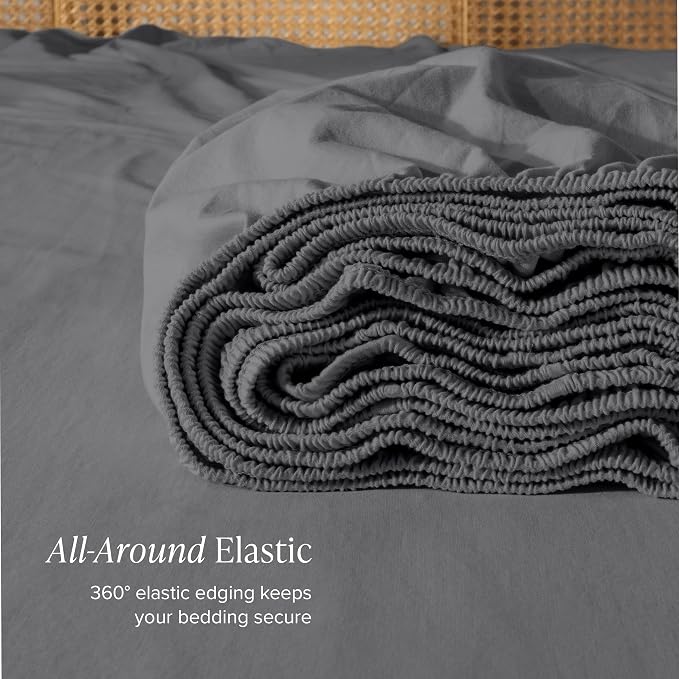 Bare Home 100% Organic Cotton Jersey Fitted Sheet - Queen Size - Ultra Soft - Deep Pocket Fitted Sheet - 100% Cotton - Ring Spun Yarns (Queen, Grey)