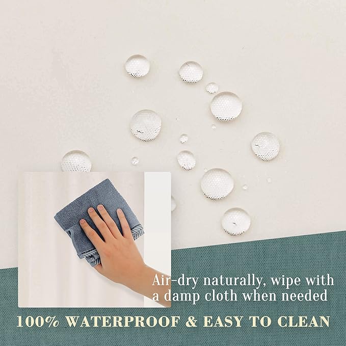 No Hook PEVA Shower Curtain or Liner - 8G Heavy Duty Beige Bathroom Shower Curtain No Hooks Required, Waterproof Plastic & PVC Free, Standard Size 71 x 74, Beige