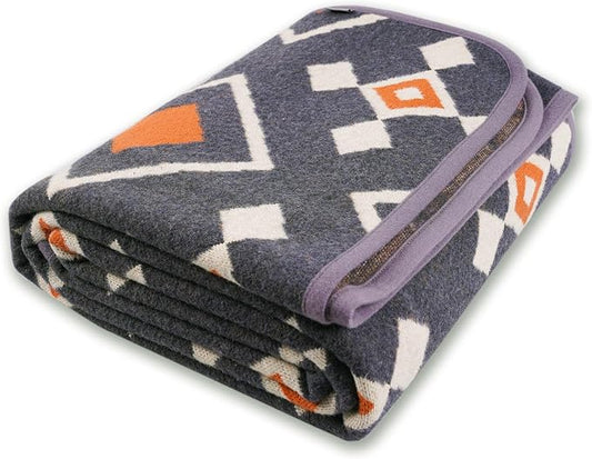 PuTian Merino Wool Blanket - 87" x 63" Thick Warm Soft Large Bed Throw - Great for Camping, Outdoors, Travel, Car, Couch, All Seasons, Grey Chcek