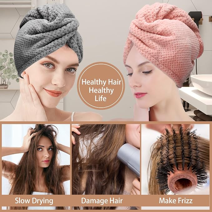 CZZXI 3 PCS Microfiber Hair Towel, Hair Wraps for Women Wet Hair | , Fast Drying Hair Turban, Anti Frizz Head Towels Wrap for Curly Hair (Beige, Khaki, Grey)