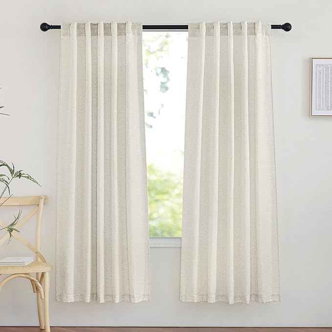 NICETOWN Bedroom Curtains Linen Blend Texture, Rod Pocket & Back Tab Privacy Added with Light Filtering Vertical Drapes for Bedroom/Living Room, Natural, W42 x L72, 2 Panels