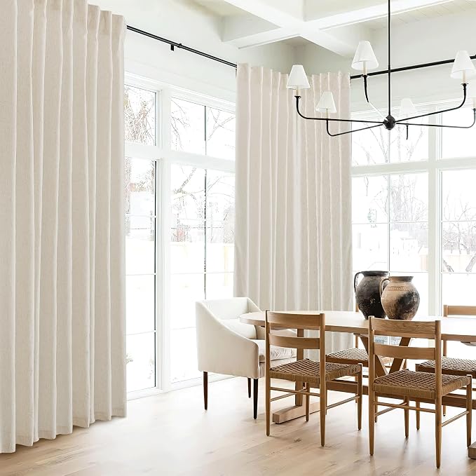 RYB HOME Linen Curtains 90 inches Long for Living Room, Back Tab Light Filtering Farmhouse Boho Window Drapes & Curtains for Dining Room Office, Natural Beige, W 52 x L90 inches, 2 Panels