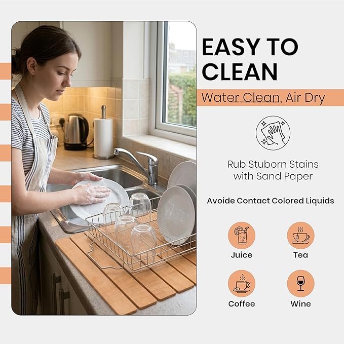 Large Stone Drying Mat 24"x16" – Diatomaceous Earth Stone Dish Drying Mat – Foldable, Ultra-Absorbent & Quick-Drying Countertop Protector for Cups, Plates, Utensils & Cookware - Wood Grain Textured
