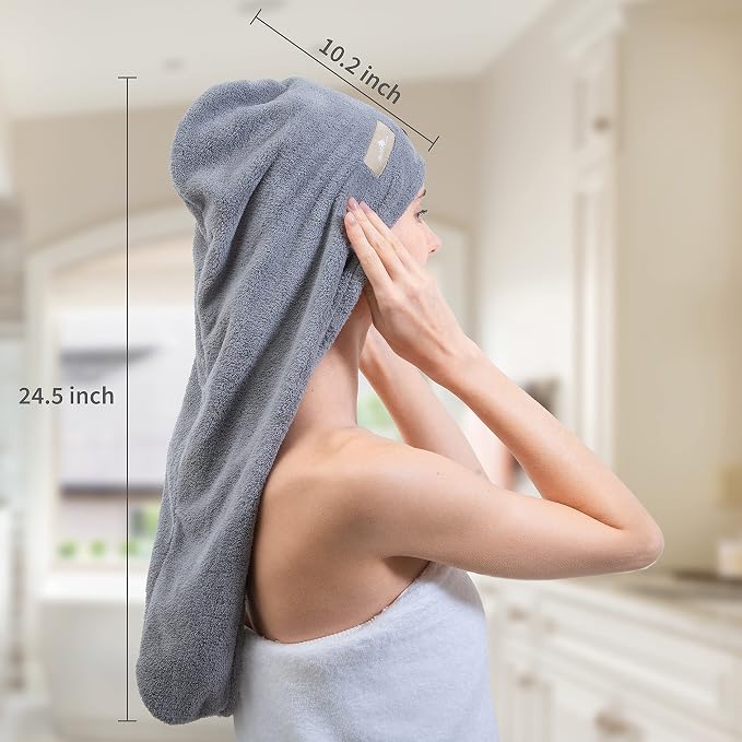 myHomeBody Hair Towel Wrap, Quick Drying Turban, Absorbent Cap – 3 Pack | Light Gray, Pink, White, Hair Turban Towel for wet hair, Ultra Soft Charcoal Fiber Cap, Towel Head Wrap for bathing