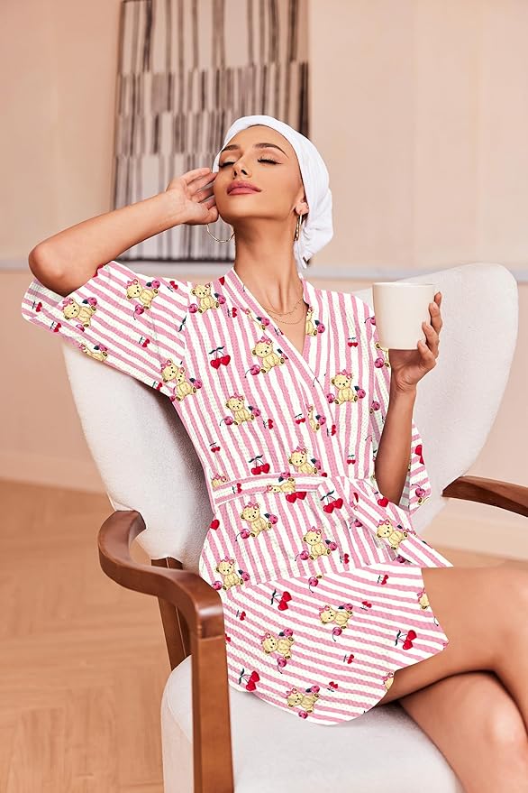 Ekouaer Robes for Women Waffle Knit Bathrobe Soft Lightweight Knee Length Loungewear S-XXL