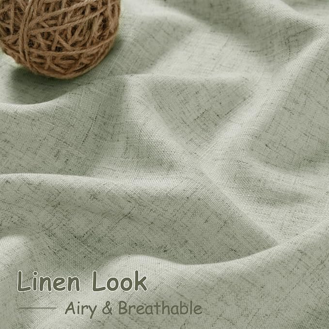 Sage Green Semi Sheer Curtains 108 Inches Long 2 Panels Set Back Tab Loop Pocket Linen Blend Boho Large Window Curtain Extra Long Light Filter Drapes High Ceiling Curtains for Living Room 40x108