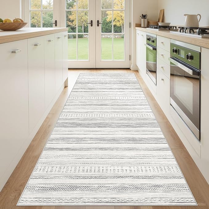 Tortania Area Rug 3x10 Runner Rugs - Washable Soft Neutral Boho Moroccan Farmhouse Rug Indoor Floor Carpet for Living Room Bedroom Kitchen Entryway Under Dining Table Home Office Decor - Light Grey