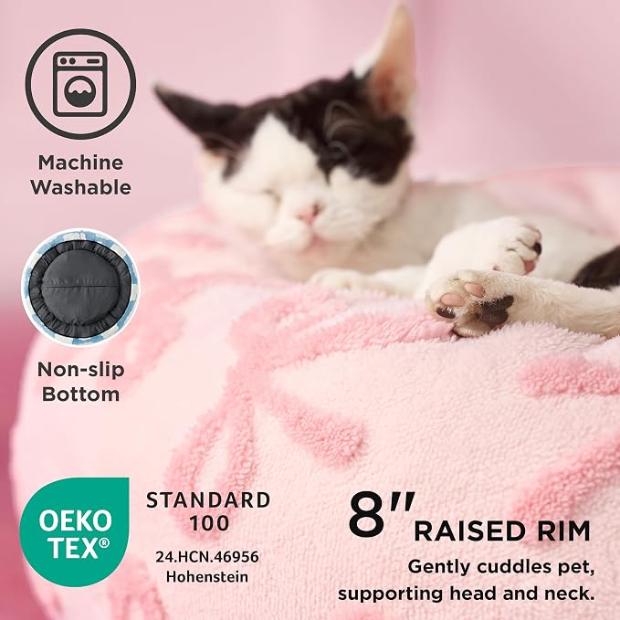 LE SURE Shown on TV Donut Medium Dog Bed - Round Cat Beds for Indoor Calming Bed Gift for Pets, Home Decor Cute Modern Beds with Jacquard Shaggy Plush & Anti Slip Bottom, 30 Inch, Pink Taffy