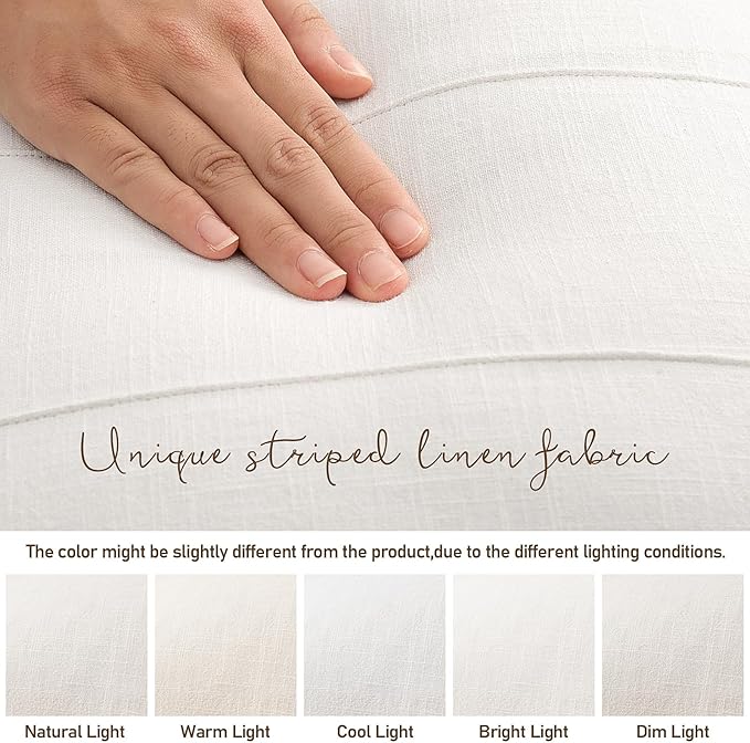 Decorative Linen Throw Pillow Covers 18x18 Set of 2 Solid handcrafted Striped Cushion Covers for Bed Soft Modern Farmhouse Neutral Pillowcase for Couch Bedroom Living Room Home Decor(Cream White)