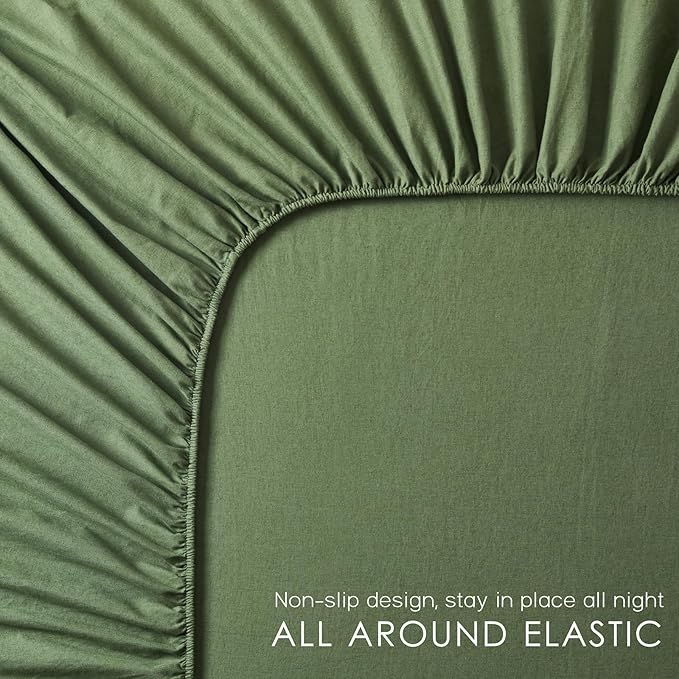 4Pcs Organic Linen Sheets King Size, 100% French Linen from Normandy, Breathable Forest Green King Sheet Set with 16 Inch Deep Pocket, 1 Flat Sheet, 1 Fitted Sheet, 2 Pillowcases