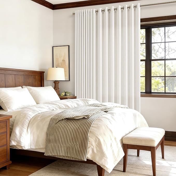 Beige White Extra Wide 100 Inch Linen Curtains Room Divider 84 Inch Length 1 Panel Sliding Door Curtains for Living Room Ivory Cream Semi Sheer Curtains Grommet Privacy Farmhouse Curtains