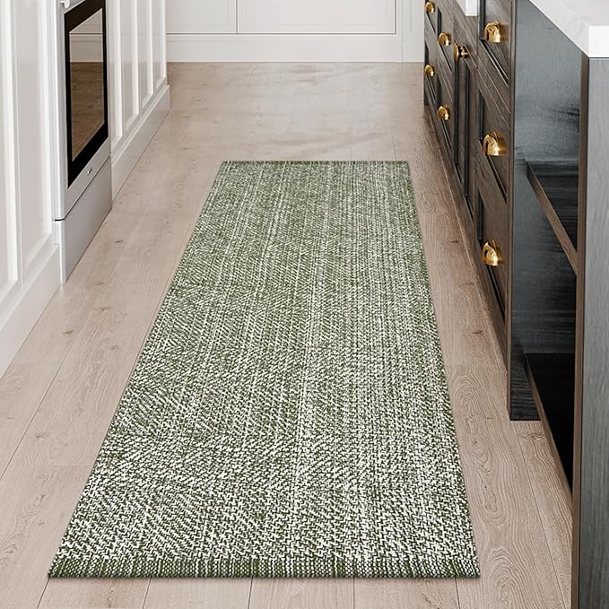 LEEVAN Washable Runner Rug 2'x5', Green Hallway Runner Rug, Hand-Woven Reversible Entryway Rug, Cotton Modern Bedroom Rugs, Farmhouse Bathroom Rugs, Soft Laundry Room Mat, Long Carpet Sink Foyer