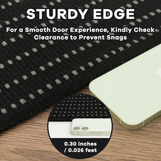 EARTHALL Washable Area Rug 3x5 Ft Non Slip Rugs for Entryway, Non Slip Braided Throw Rugs Door Mat Indoor Outdoor Entrance, Cotton Woven Carpet for Kitchen Foyer Front Door, Black/Grey