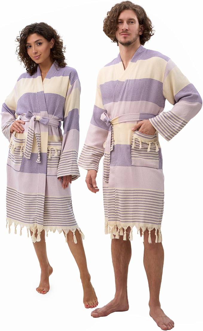 ATANI 100% Turkish Cotton Bathrobe S-XXL for Women & Men – Peshtemal Style Soft Cozy Lounge Robe, Absorbent & Lightweight