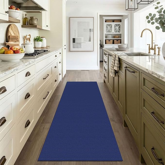 EARTHALL Woven Runner Rug 3x6 Ft Washable Runners for Hallways Wide Non Slip Entryway Rug Braided Kitchen Runner Indoor Floor Carpet for Entryway, Hallway, Kitchen, Bedroom, Royal Blue/Navy